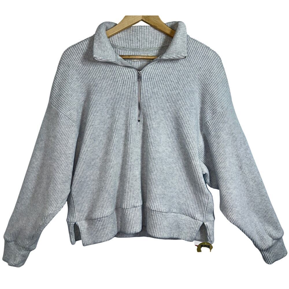 Abercrombie & Fitch AF Lounge Gray Ribbed Quarter Zip Pullover Sweatshirt Sz S/M